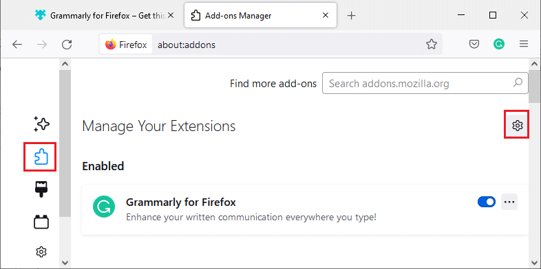Here, click on Extensions in the left pane, and in the right pane, click on the gear icon corresponding to your extension. Fix Firefox Connection Reset Error