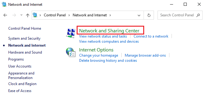 Here, click on Network and Sharing Center