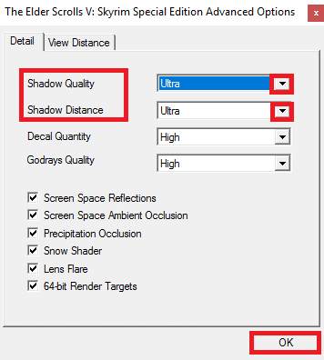 Here, click on the arrow button that can be found next to the Shadow Quality band Shadow Distance options