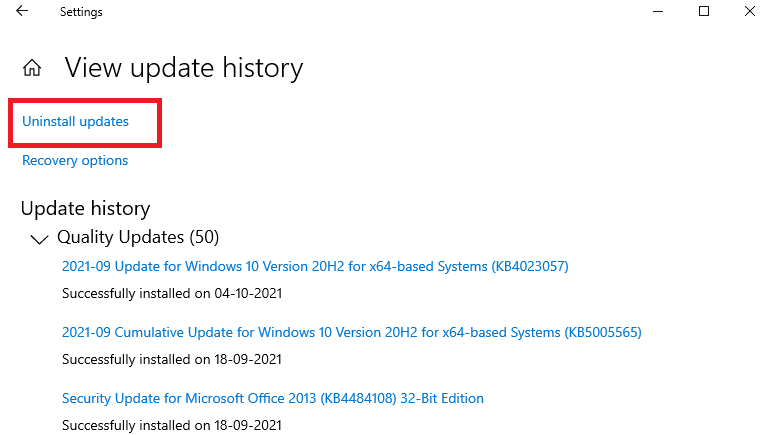 Here, click on Uninstall updates in the next window.
