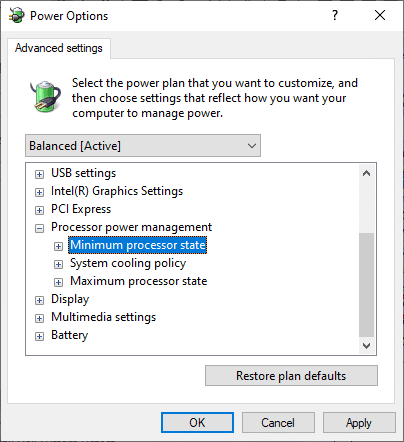 Here, in the Advanced settings menu, expand the Processor power management option. Fix Ntoskrnl.exe High Disk Usage