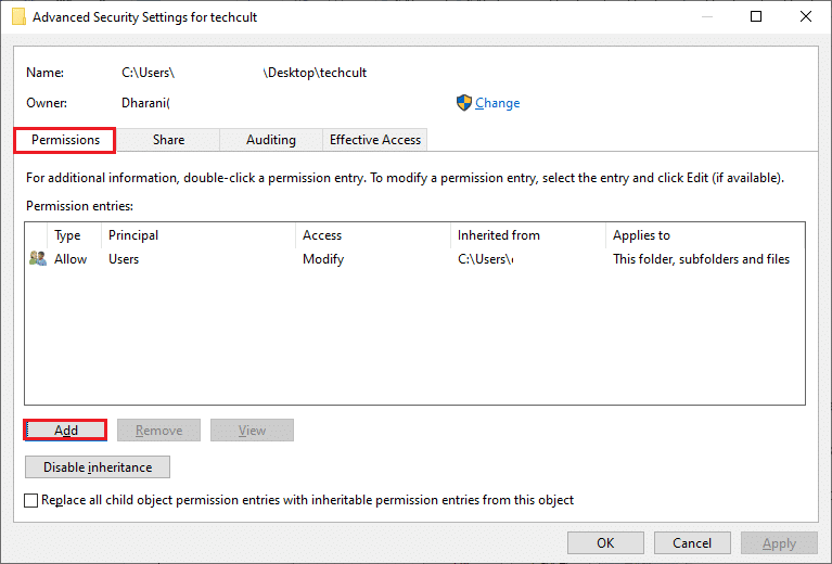 Here, in the Permissions tab, click on Add. Fix Service Error 1053 on Windows 10