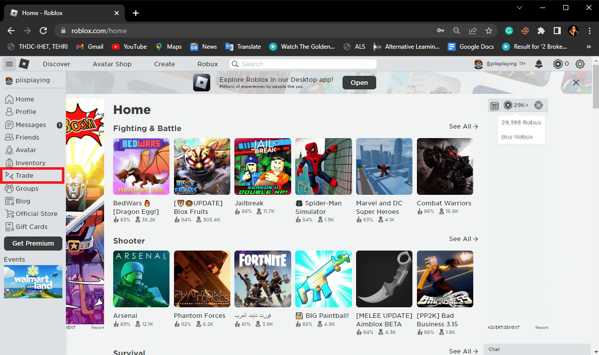 locate and click on Trade. How to Give Robux to Friends