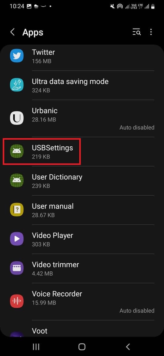 locate and select USBSettings