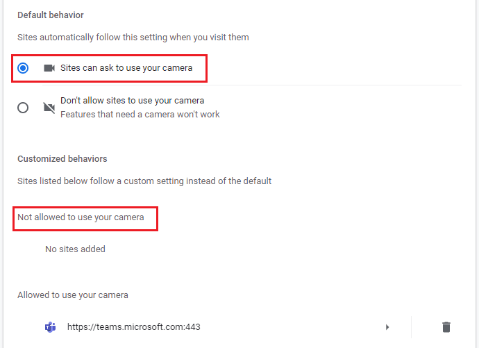 Here, select the Sites can ask to use your camera option and make sure if Teams is not added in Not allowed to use your camera list. Fix Microsoft Teams Video Call Not Working