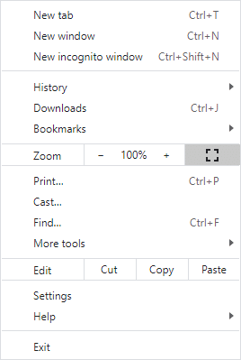 Here, you may see a quadrilateral square box near the zoom option. This is the Full-screen button. Click on the button to view the tab in full-screen mode.