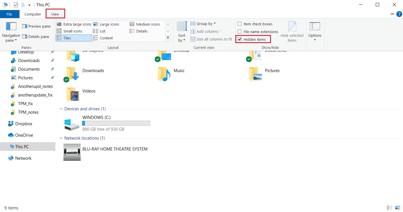 Hidden items option. Fix Another Installation in Progress in Windows 10
