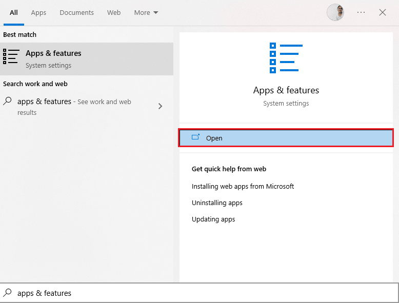 เปิดแอพและคุณสมบัติ แก้ไข Dota 2 ไม่ตอบสนองใน Windows 10
