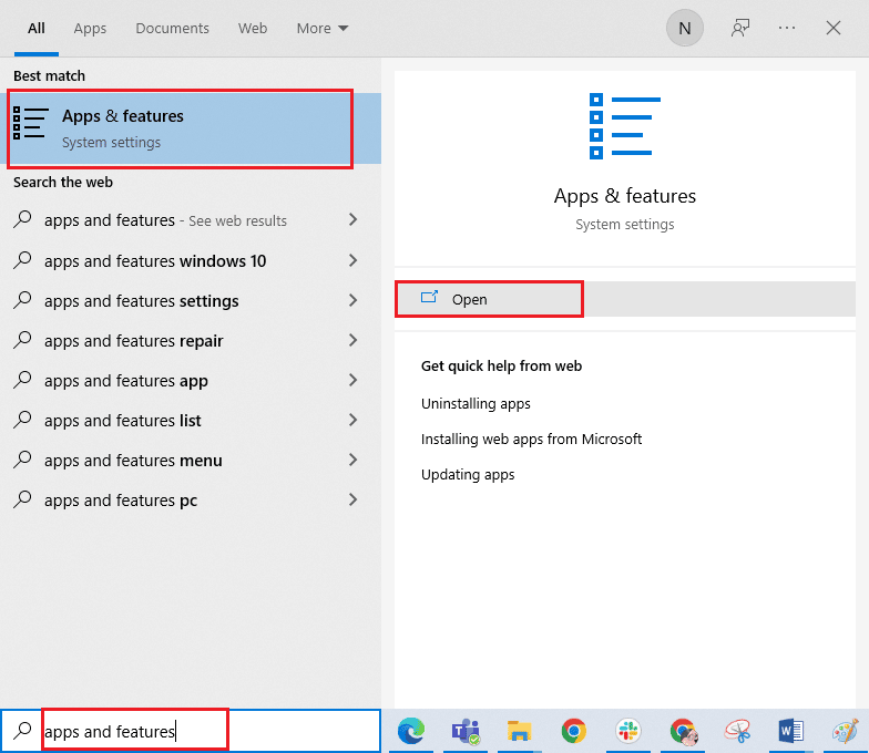 open apps and features. Fix Sling Error 8 4612 in Windows 10