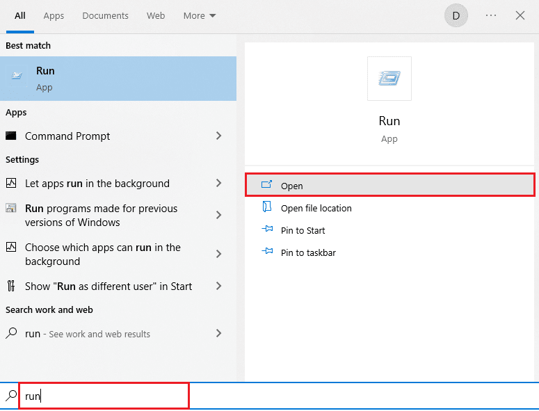 open run dialog box from windows search bar