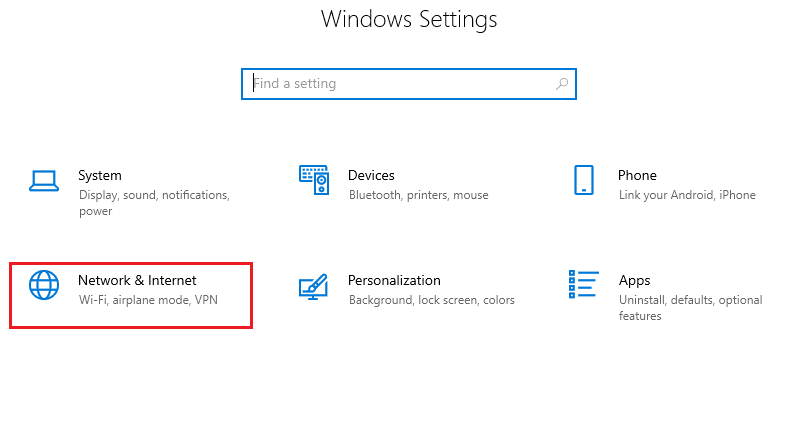Druk op de Windows- en I-toetsen samen op uw pc en selecteer de optie Netwerk en internet