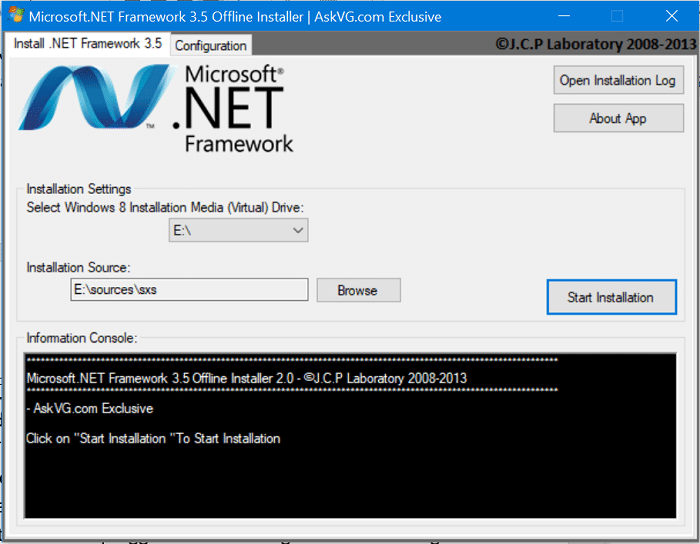 installeer .NET Framework weergawe 3.5