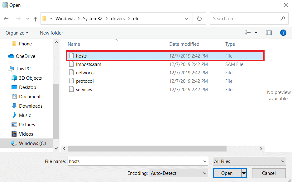 hosts file selected. Fix Minecraft Failed to Authenticate Your Connection