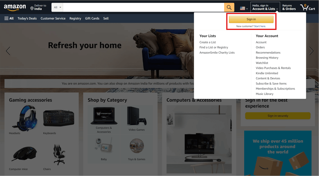 Hover on Account and Lists and click on Sign in. | log into Amazon if you change your phone number