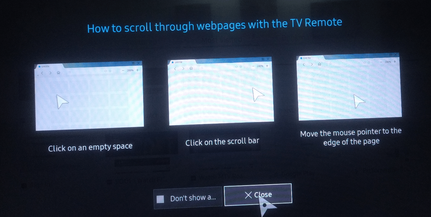 how to scroll through webpages with TV remote Samsung Smart TV