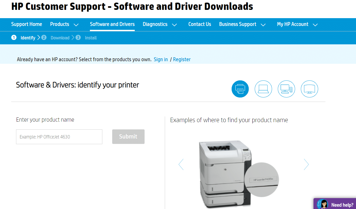 hp printer driver download page