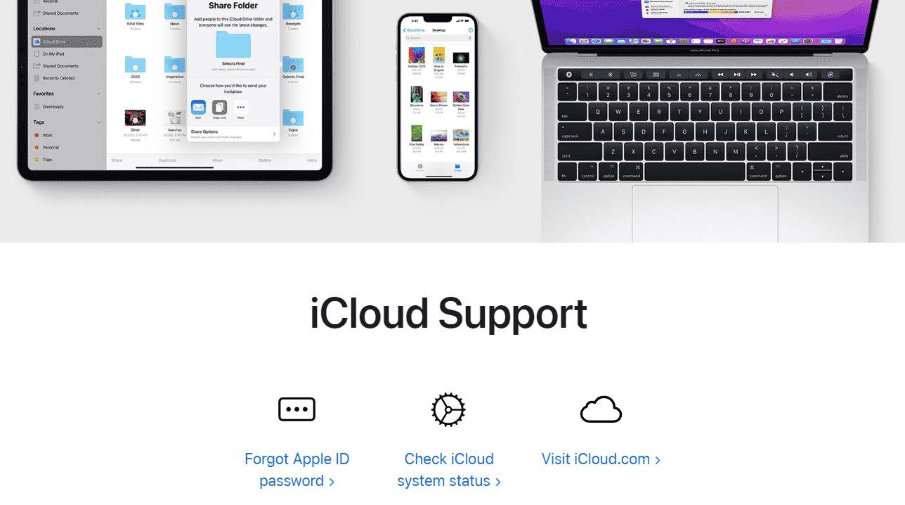 iCloud Support page