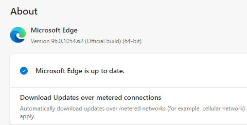 Microsoft Edge is up to date. Fix STATUS ACCESS VIOLATION in Chrome