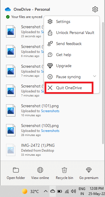 click on Quit OneDrive