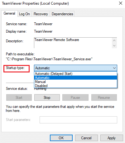 If the Service status is Running, Stop it for a while and start it again. Fix Teamviewer Not Connecting in Windows 10
