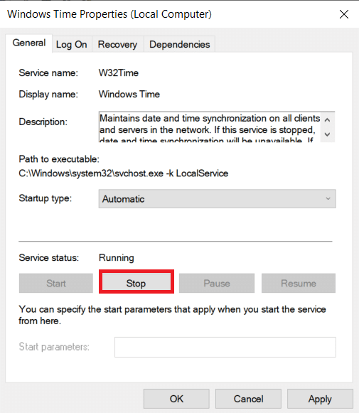 If the Services status shows Running, click on the Stop button