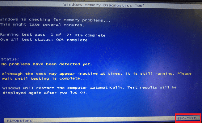 If there are any errors, note them to troubleshoot accordingly. Press the Esc key to Exit the Windows Memory Diagnostics tool | Microsoft Visual C++ runtime library