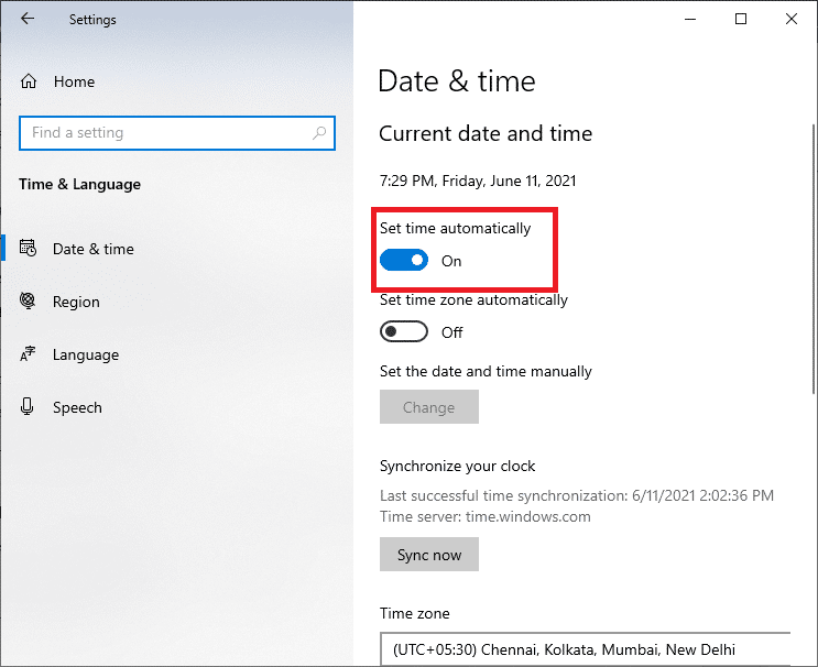 If this isn't the case, turn on the Set time automatically option | Fix Windows Update Error 0x80070005