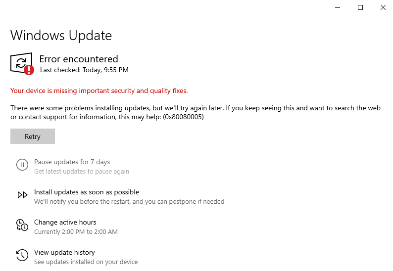 Getting “Your Device is Missing Important Security and Quality Fixes” on Windows 10?