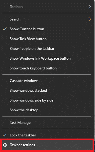 Then, click on the taskbar settings option from the menu, and the taskbar settings page will open up. 