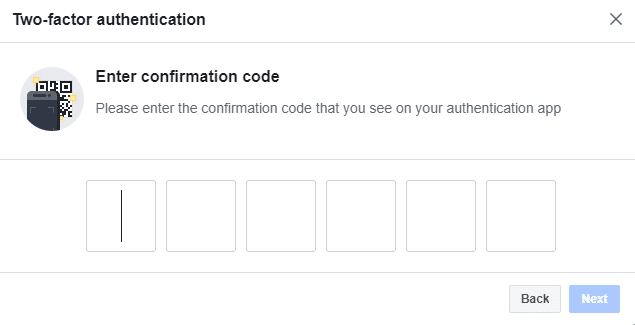 Вам будет предложено ввести код, полученный в приложении аутентификации.