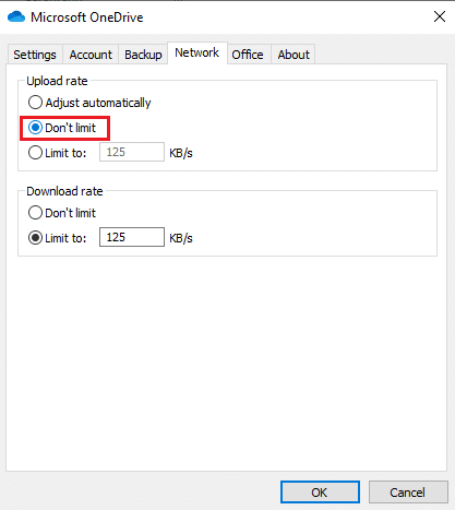 Under Upload rate section, select Don’t limit option.
