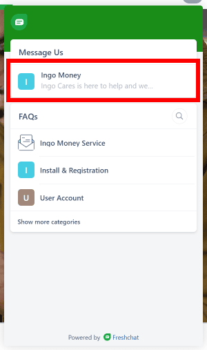 In chat click on Ingo Money to start a chat.