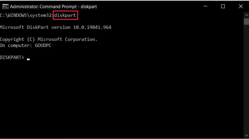 In command window type diskpart