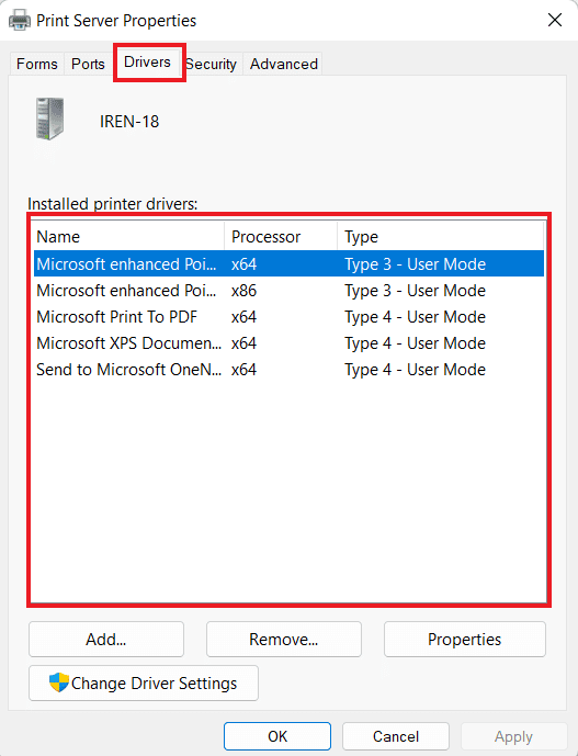 In Drivers tab check installed printer drivers