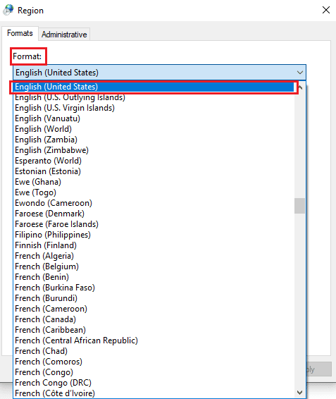 In Format menu select English