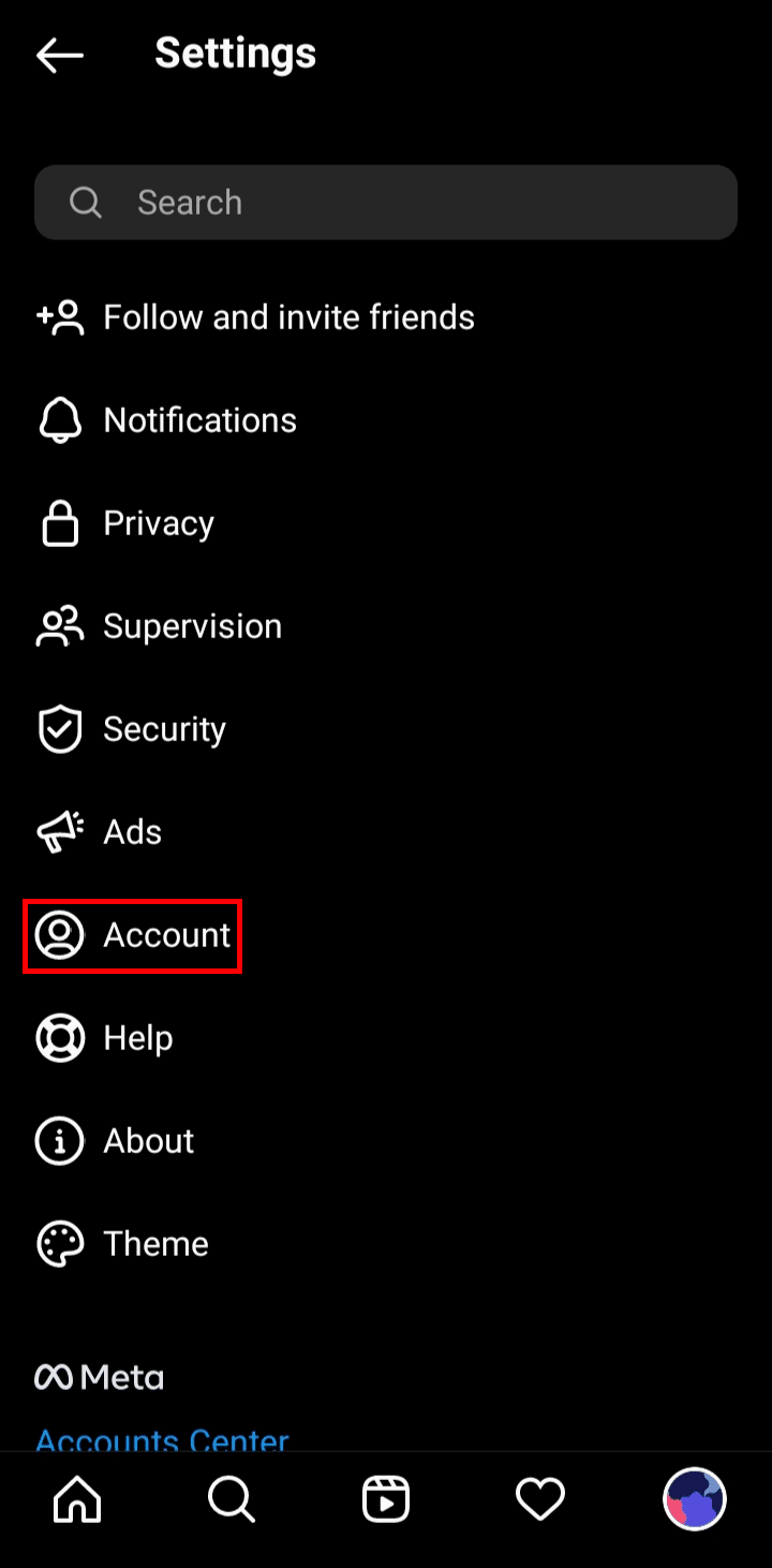 In settings, tap on the Account option.