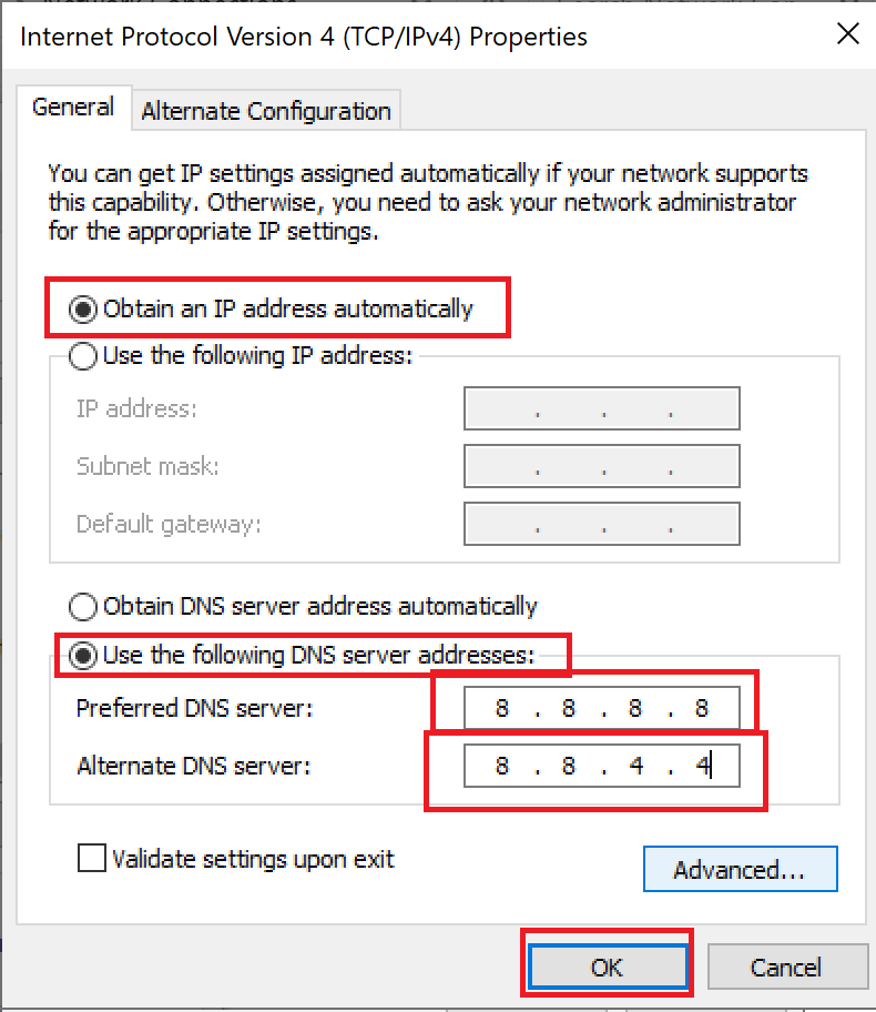 use the following DNS server addresses. Fix Server IP Address Could Not be Found