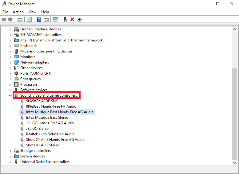 In the Device Manager window locate and expand the Sound video and game controllers