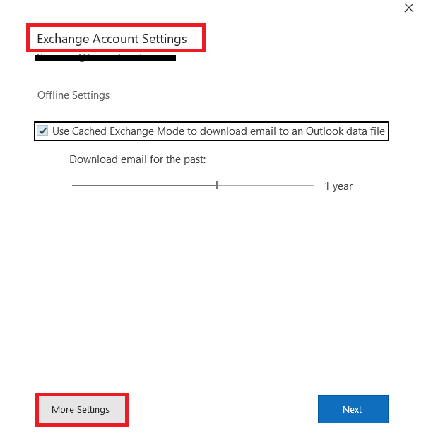 In the Exchange Account Setting window click on More Settings. Fix Outlook Error 0x8004102a in Windows 10