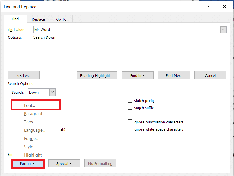 select the Format button then Choose Font