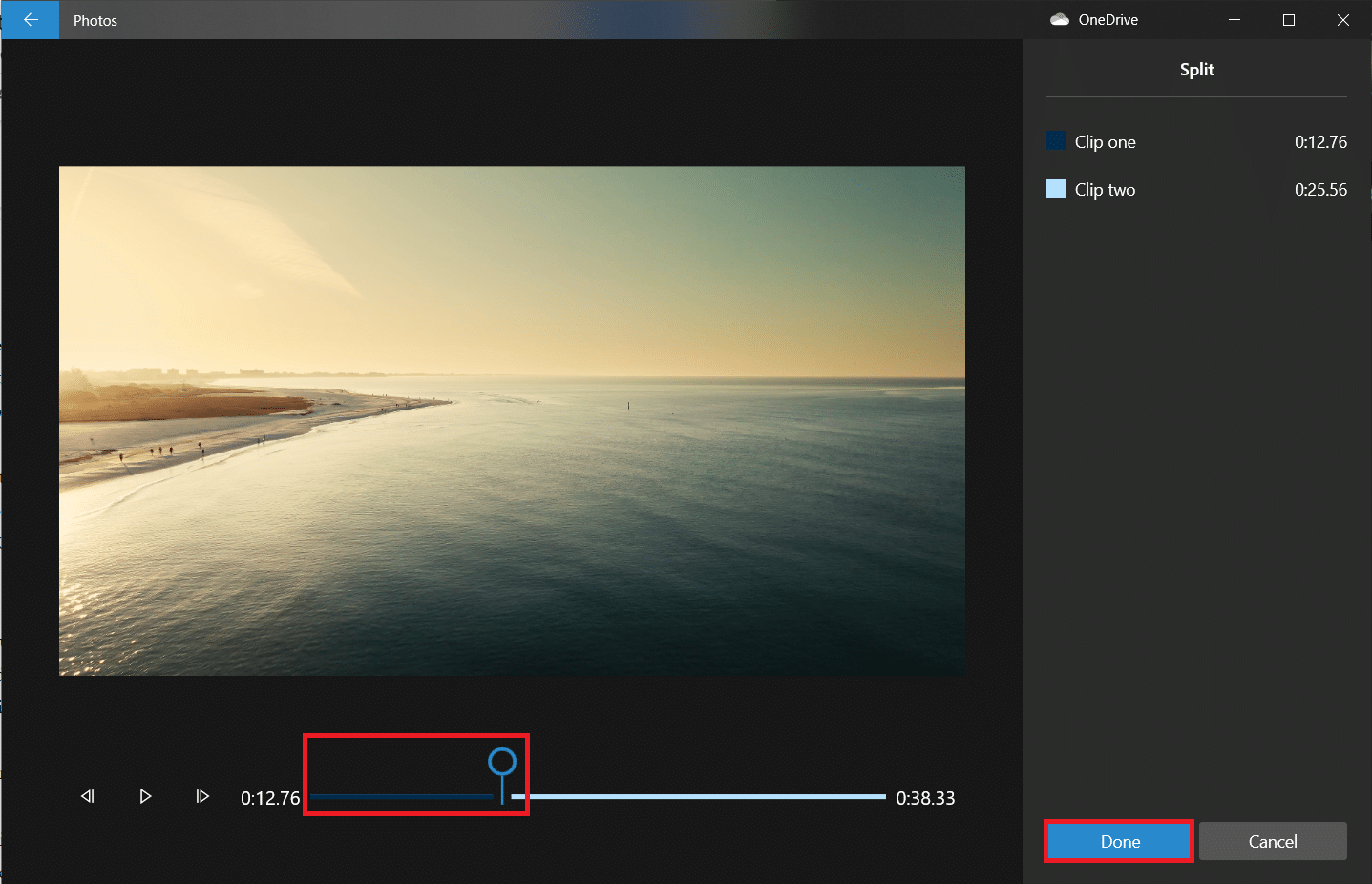 In the following window, drag the blue pointer to the timestamp which is one-third of the total video time.