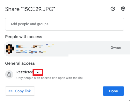In the General access section, click on the drop-down icon