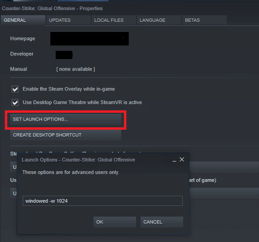 In the GENERAL tab, click SET LAUNCH OPTIONS. How to Open Steam Games in Windowed Mode