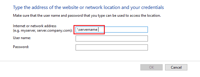in the internet or network address type servername. Fix A Specified Logon Does Not Exist in Windows 10