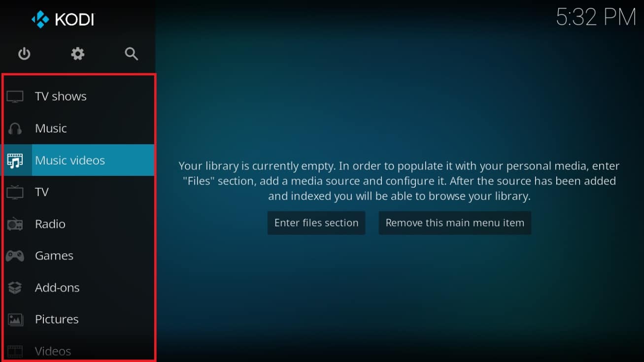 In the Kodi main screen, go to any of the side tabs. How to Update Kodi Library