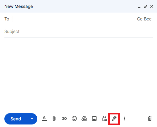 In the mailbox, locate and click on the Pen icon | Gmail signature images not displaying