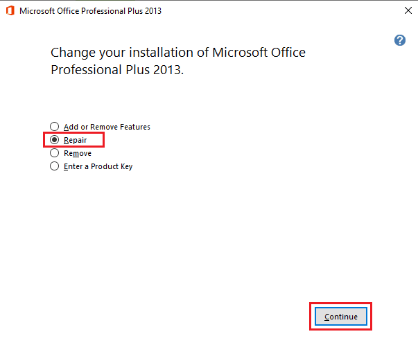 Dans la fenêtre Microsoft Office, sélectionnez Réparer et cliquez sur Continuer. 8 façons de réparer Outlook Ce n'est pas une erreur de nom de fichier valide