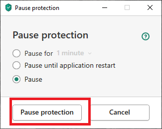 ) In the next pop-up again select Pause protection.