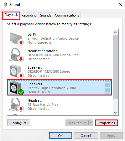 select the audio device and click on the Properties button