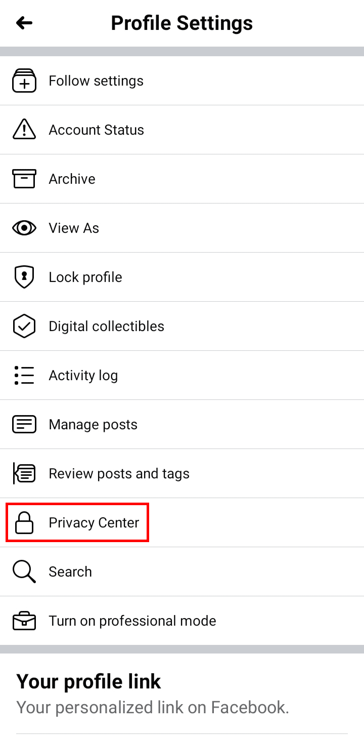 In the Profile Settings, tap on the Privacy Center option. | How to Disconnect Your Facebook Account from Instagram